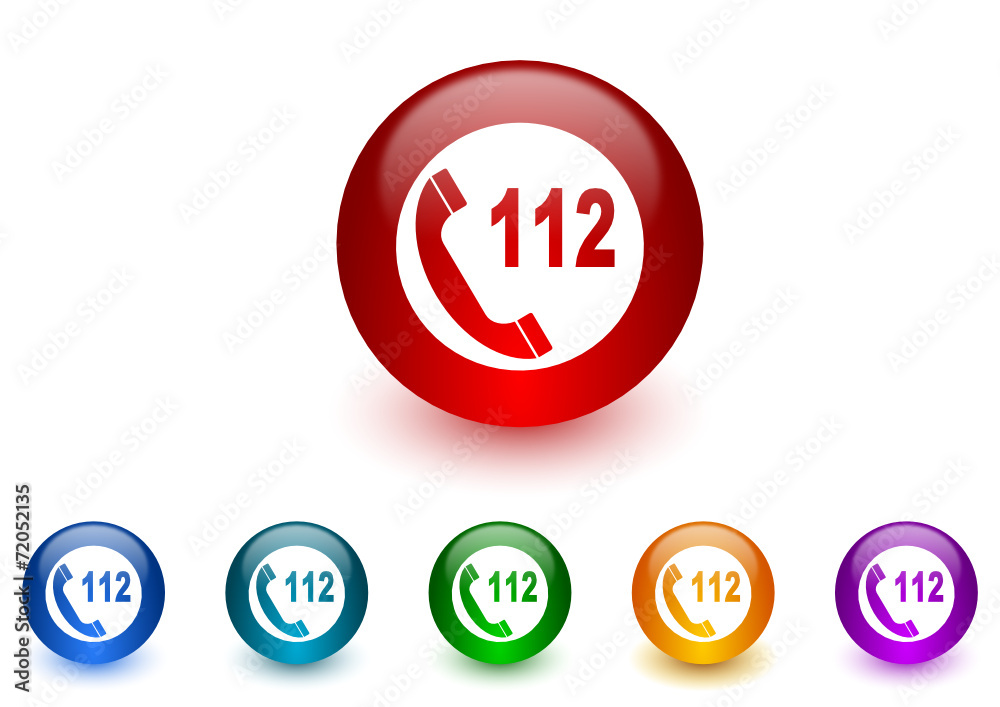 Poster emergency call 112 colorful vector icons set