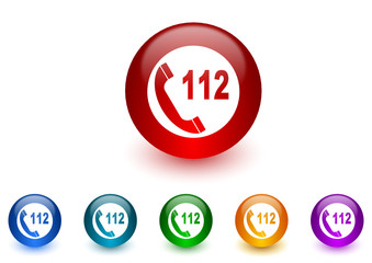 emergency call 112 colorful vector icons set