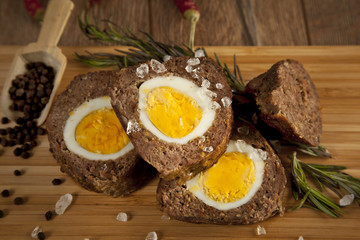 Baked meatloaf with boiled eggs for Easter