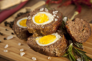 Baked meatloaf with boiled eggs for Easter