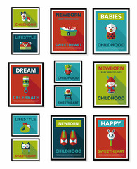 Baby poster flat banner design flat background set, eps10