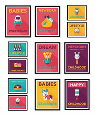 Baby poster flat banner design flat background set, eps10