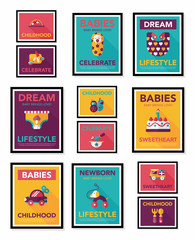 Baby poster flat banner design flat background set, eps10