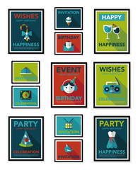 Birthday poster flat banner design flat background set, eps10