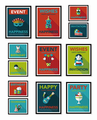 Birthday poster flat banner design flat background set, eps10