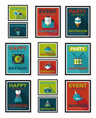 Birthday poster flat banner design flat background set, eps10
