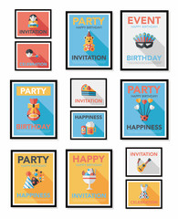 Birthday poster flat banner design flat background set, eps10