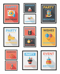 Naklejka premium Birthday poster flat banner design flat background set, eps10