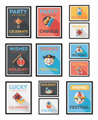 Chinese New Year poster flat banner design flat background set,