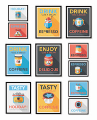 Coffee poster flat banner design flat background set, eps10