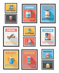 Fototapeta na wymiar Coffee poster flat banner design flat background set, eps10