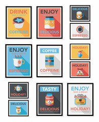 Coffee poster flat banner design flat background set, eps10