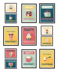 Coffee poster flat banner design flat background set, eps10