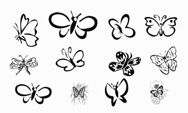 Planche papillons Stickers, tatouages noir et blanc