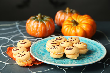 Tasty Halloween macaroons decorative spiderweb