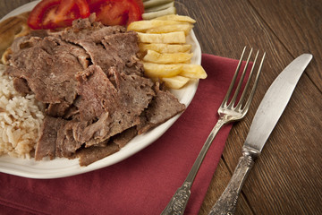 delicious turkish doner kebab grilled meat