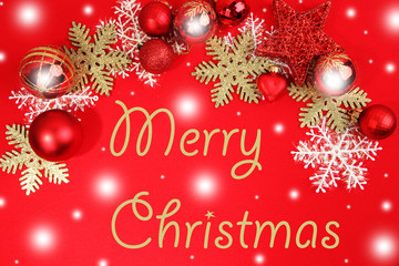 Fototapeta na wymiar Christmas decorations on red background