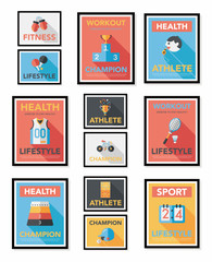 Sport poster flat banner design flat background set, eps10
