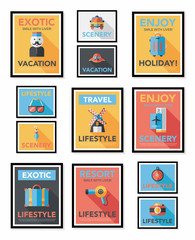 Travel poster banner design flat background set, eps10