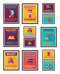 Travel poster banner design flat background set, eps10