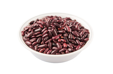 Red kidney beans in white bowl over white background