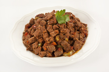 Meat Saute Turkish Et sote isolated white background