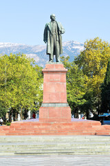 Lenin statue on square in Yalta city