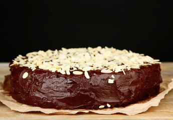 Tasty chocolate cake with almond,