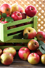 Juicy apples in box, close-up