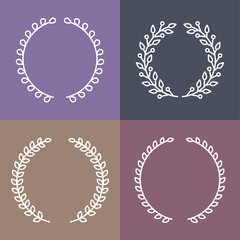 Vector set of laurel wreaths in outline style