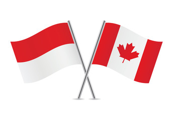 Canadian and Indonesian flags. Vector illustration.