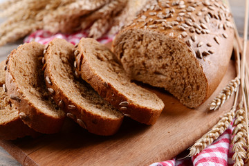 Fresh bread on table close-up