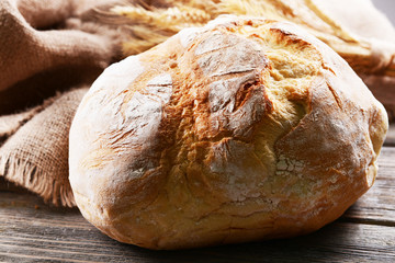 Fresh bread on table close-up