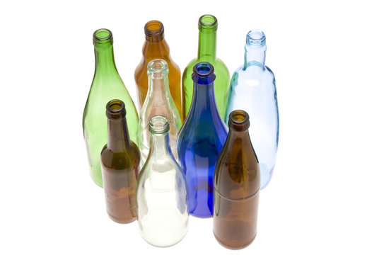 verschieden farbige Glasflaschen