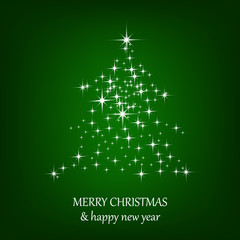 Christmas green vector background with christmas tree and stars