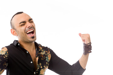 model isolated on plain background screaming