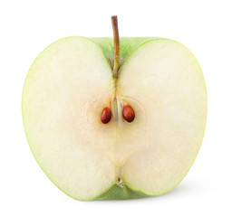 Closeup of green apple half isolated on white with clipping path