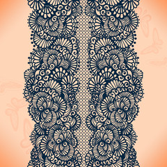 Lace ribbon seamless pattern with elements flowers