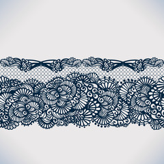 Lace ribbon seamless pattern with elements flowers