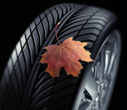 Reifen mit Herbstblatt