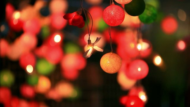 Christmas garland blurred lights background with different