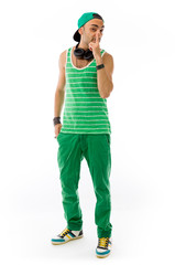 model isolated with finger on lips secret