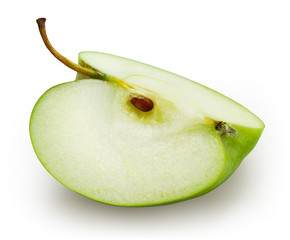 Green apple. Slice isolated on white. With clipping path