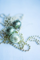 Christmas decorations on wooden background