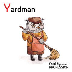 Alphabet professions Owl Letter Y - Yardman Vector Watercolor.