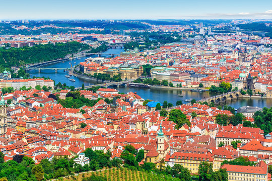 Aerial panorama of Prague, Czech Republic