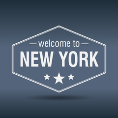 welcome to New York hexagonal white vintage label