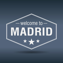 welcome to Madrid hexagonal white vintage label