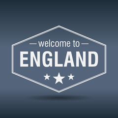 welcome to England hexagonal white vintage label