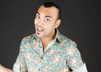 model isolated on plain background victory confident